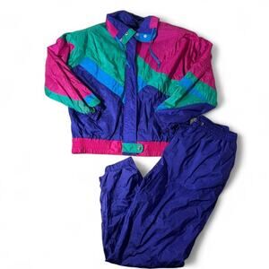 Vintage 80s ANDY JOHNS Retro Sporty Colorblock Windbreaker Tracksuit Set Size M